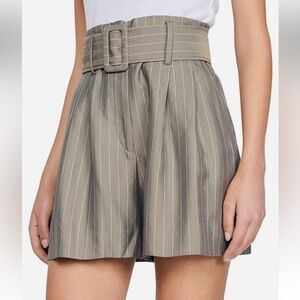 Sandro Arles Striped Belted Shorts. Olive. Size 38/US 2
